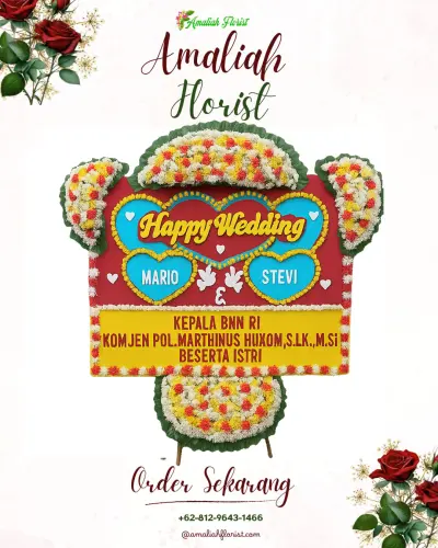 Karangan Papan Bunga Pernikahan di Sayang